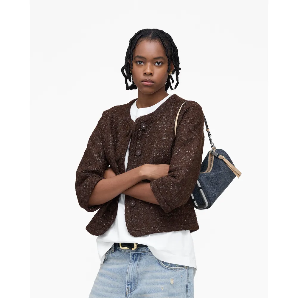 CARTERA MARC JACOBS THE DENIM SUEDE SNAPSHOT SHOULDER | DARK INDIGO