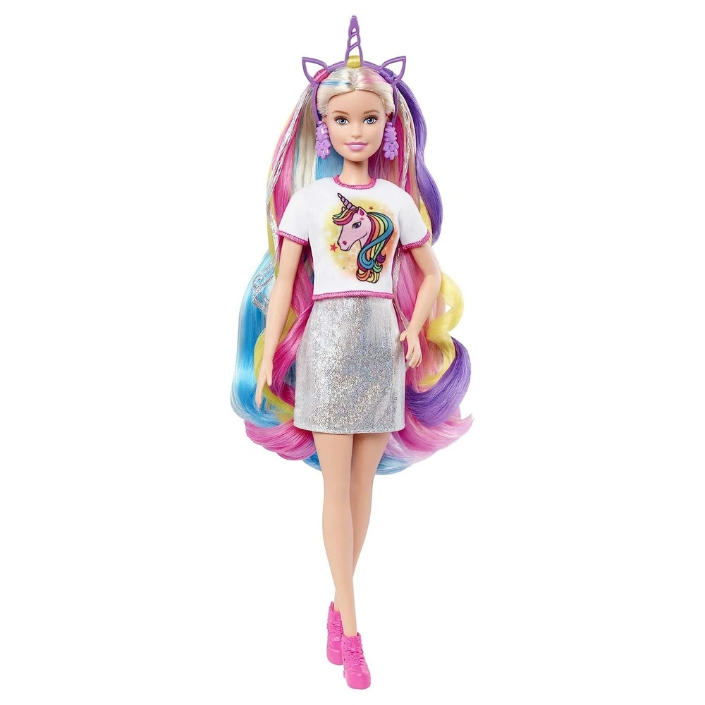 Barbie de pelo de fantasía y accesorios inspirada en sirena y unicornio