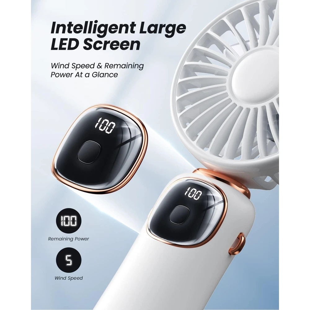 VENTILADOR DE MANO PORTÁTIL COLDSKY, 4000 MAH, FUNCIONA CON PILAS, 3 EN 1, MULTIFUNCIÓN CON PANTALLA DIGITAL,90° CON BASE(BLANCO)