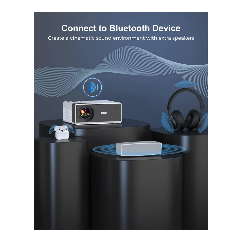 PROYECTOR MINI FUDONI CON WIFI 5G Y BLUETOOTH, 15000 LÚMENES, 1080P FULL HD COMPATIBLE CON 4K, COMPATIBLE CON IOS / ANDROID / HDMI / USB