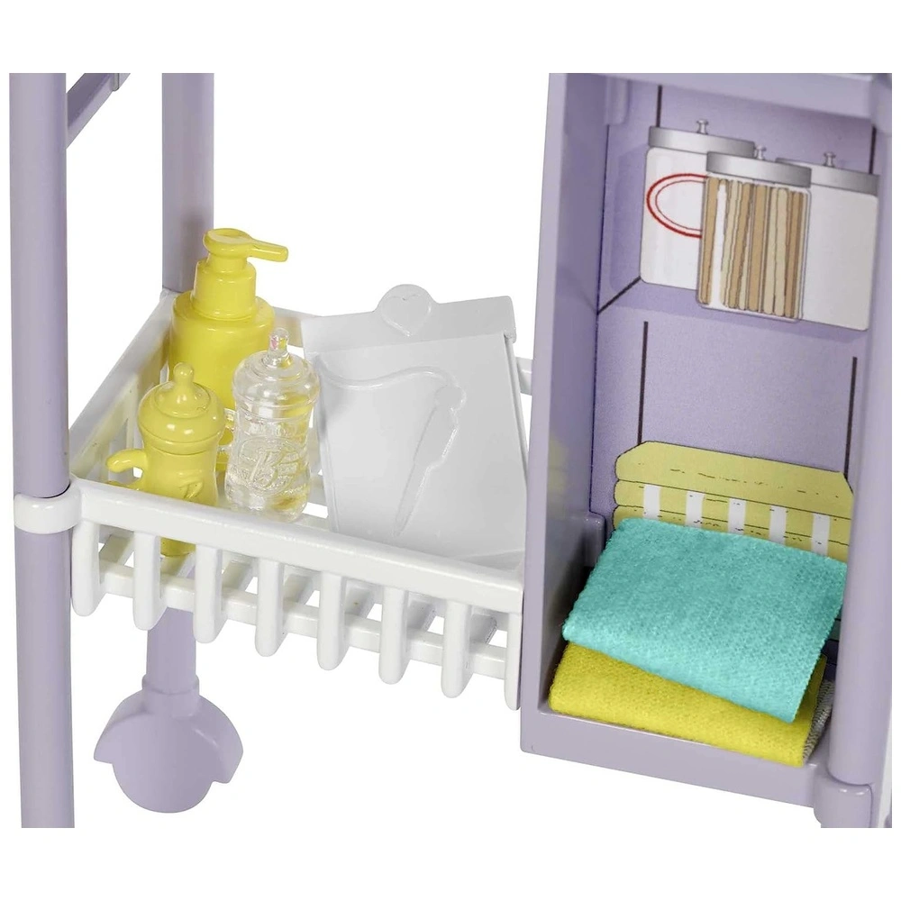 Barbie baby doctor playset 2 muñecas infantiles mesa de examen estetoscopio gráfico y móvil
