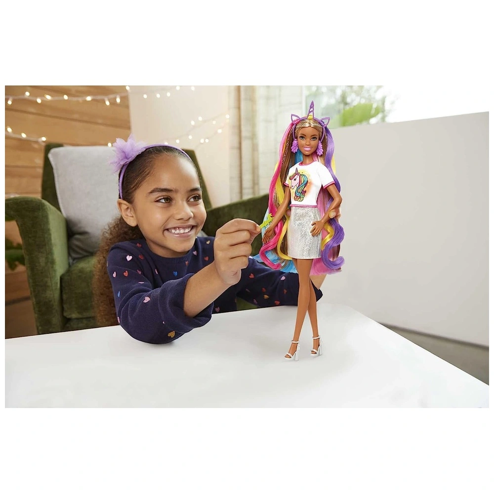 Barbie de pelo de fantasía y accesorios inspirada en sirena y unicornio