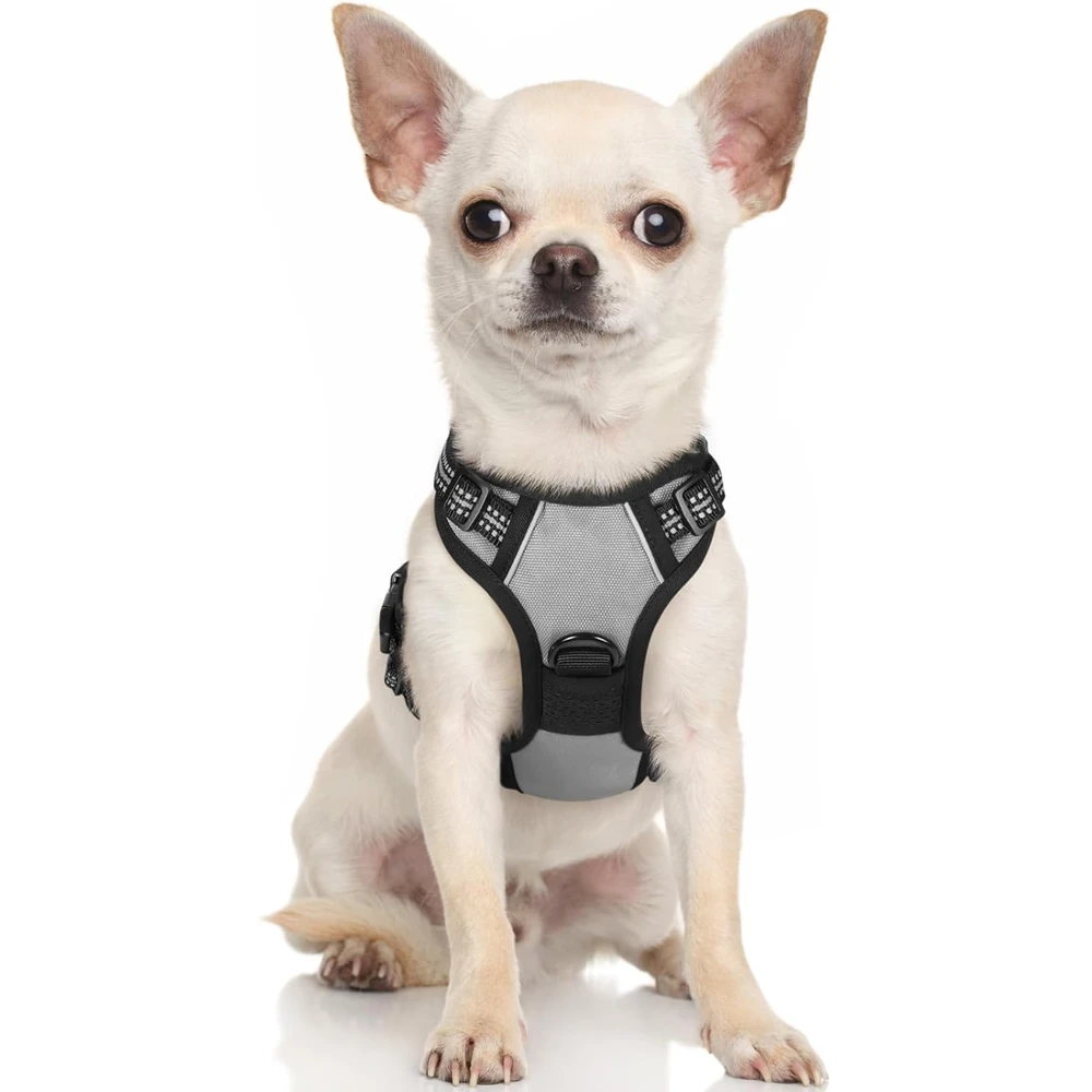 Rabbitgoo Arnés Para Perros sin Tirones Con 2 Clips De Correa acolchado suave ajustable con Manija Para Perros Pequeños, Gris, Xs