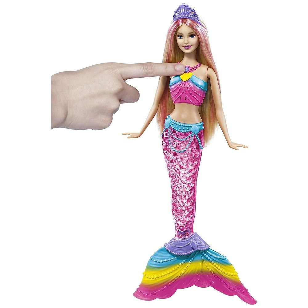 Muñeca Barbie modelo sirena arco iris con luces rubia