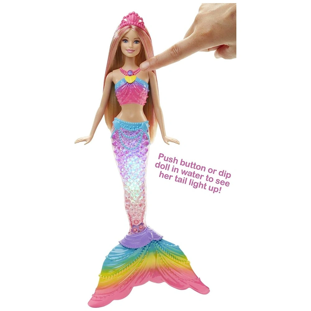 Muñeca Barbie modelo sirena arco iris con luces rubia