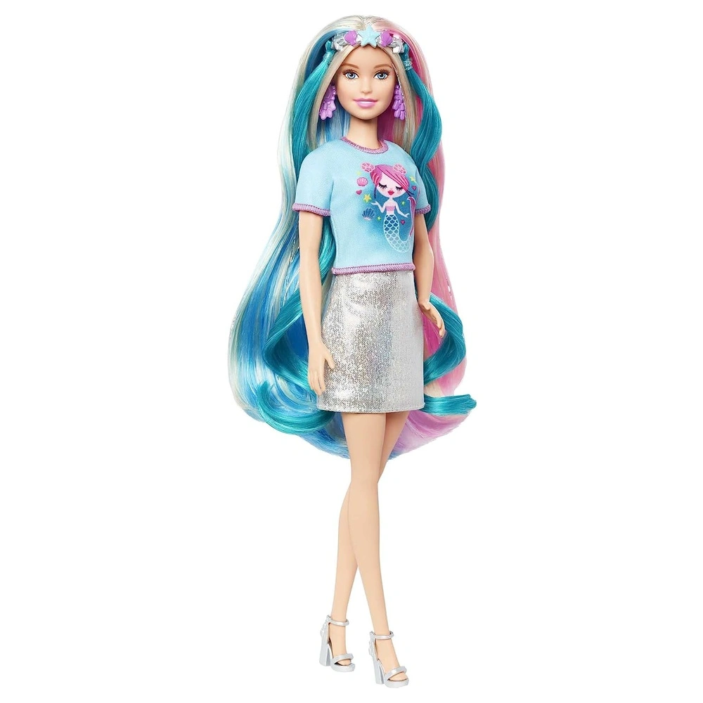 Barbie de pelo de fantasía y accesorios inspirada en sirena y unicornio