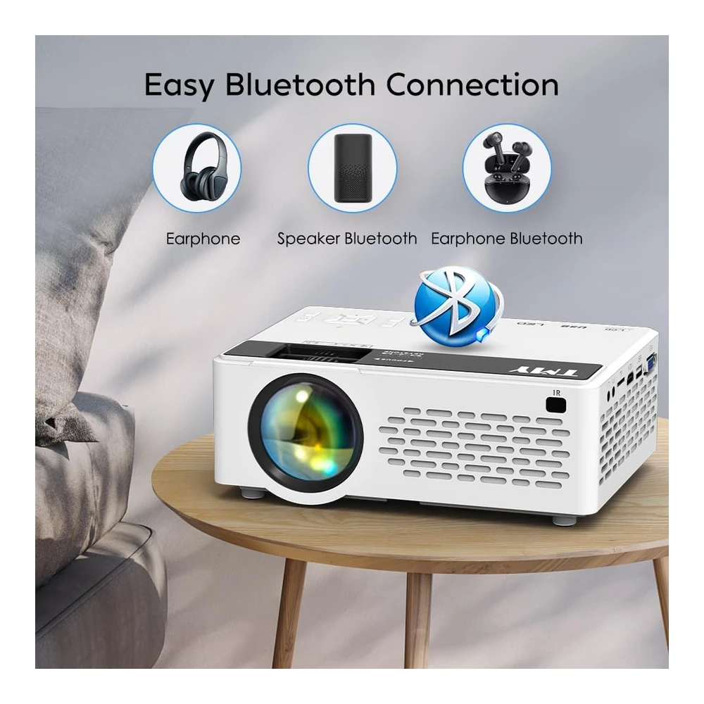 PROYECTOR MINI TMY CON BLUETOOTH ACTUALIZADO, 9500 LÚMENES, PANTALLA DE 100", FULL HD 1080P