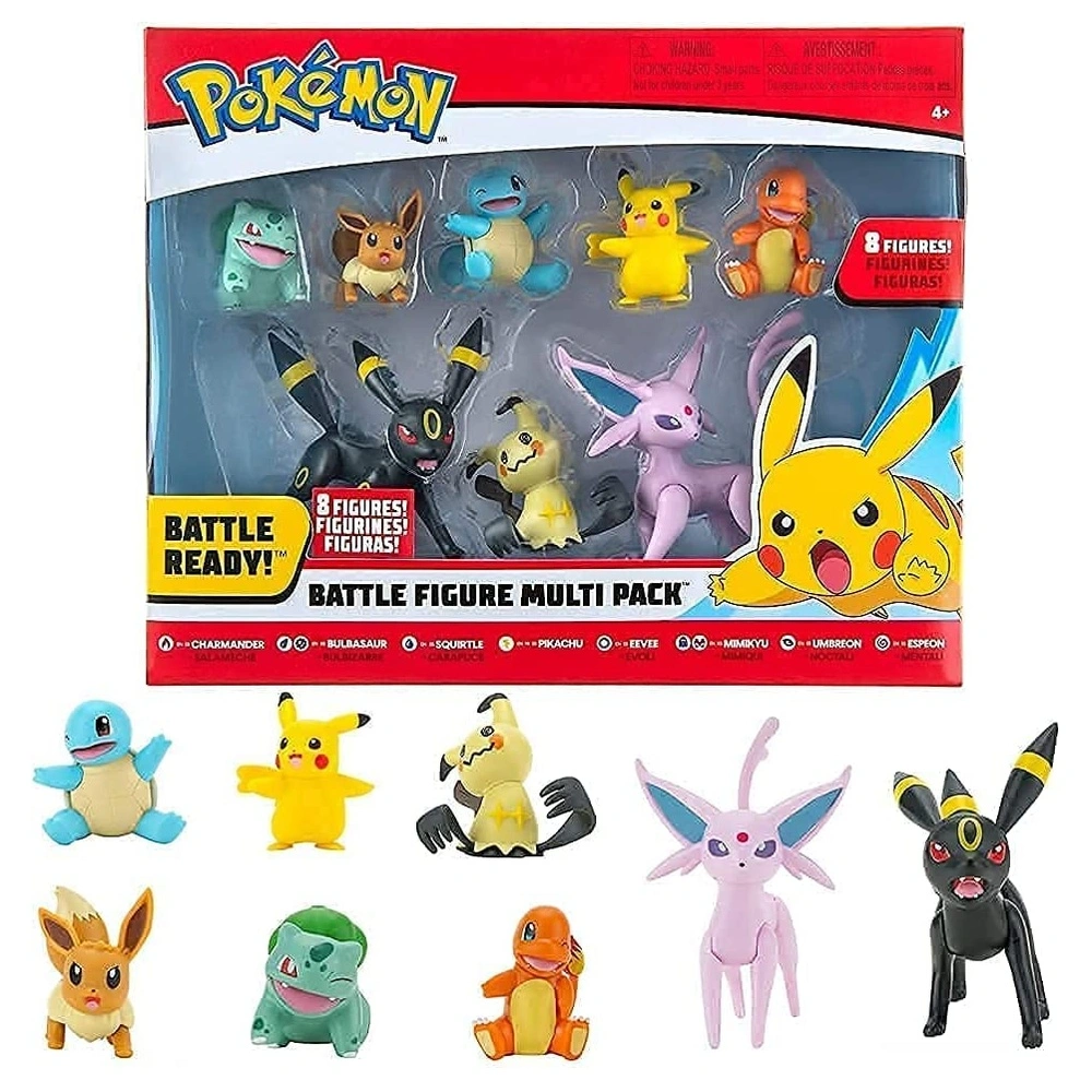Pokémon Pack de 8 figuras Bulbasaur Squirtle Mimikyu Pikachu Eevee Umbreon Espeon y Charmander