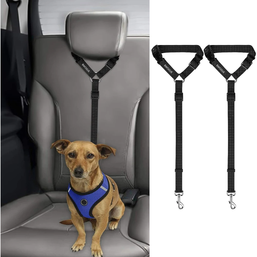 Bwogue 2 Paquetes De Correa De Cinturón De Seguridad Para Perros, Reposacabezas De Coche,Sujeción Ajustable De Nailon Para Perros