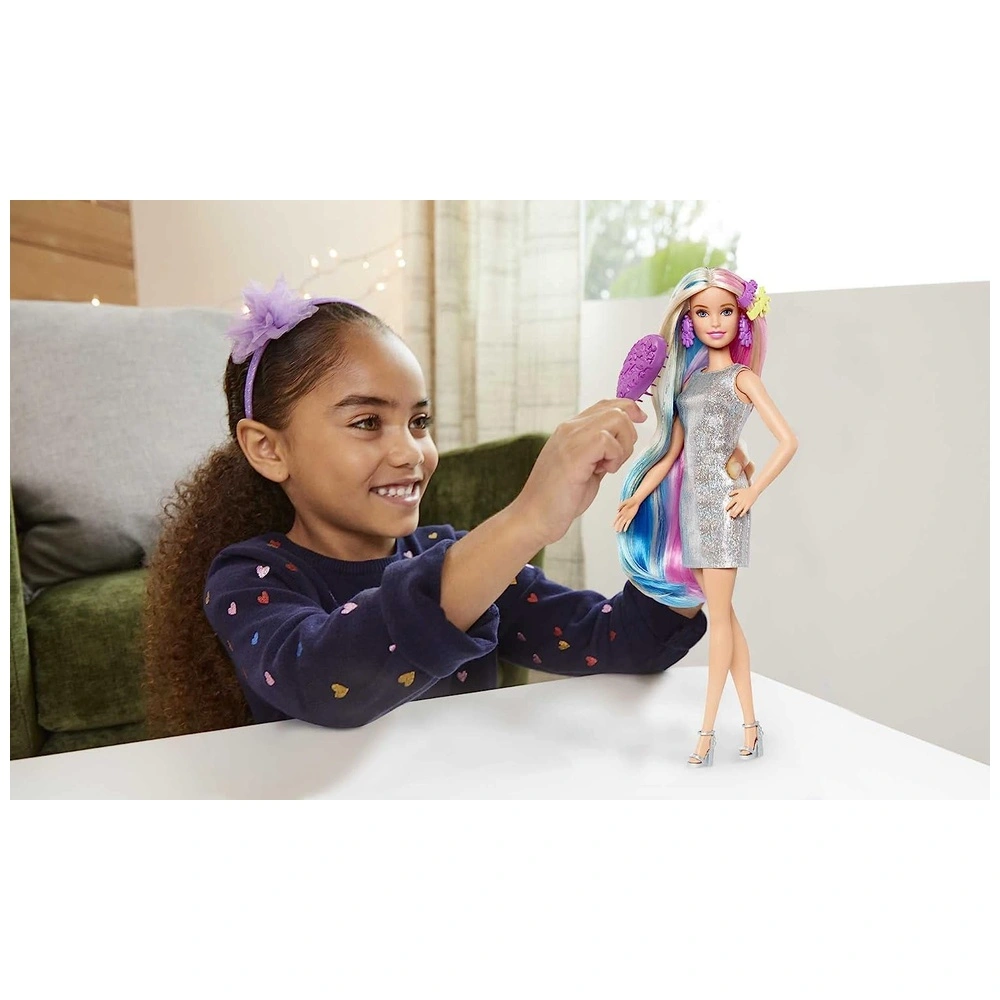 Barbie de pelo de fantasía y accesorios inspirada en sirena y unicornio