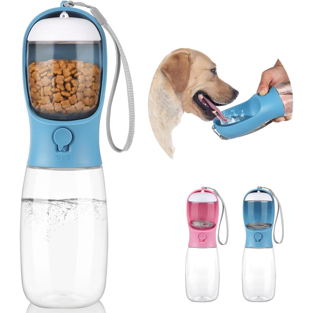 Kytely Botella De Agua Para Perros 2 En 1, Contenedor De Alimentos, A Prueba De Fugas Para Caminar Al Aire Libre (19 Oz Azul)