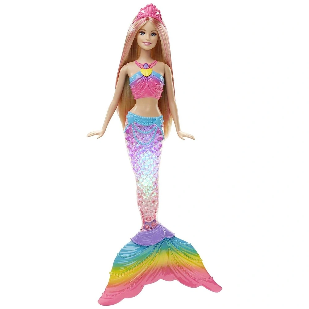 Muñeca Barbie modelo sirena arco iris con luces rubia