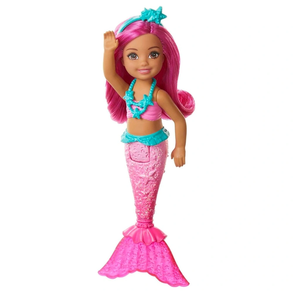 Barbie Dreamtopia de Sirena Chelsea con pelo y cola rosados accesorio de tiara pequeña