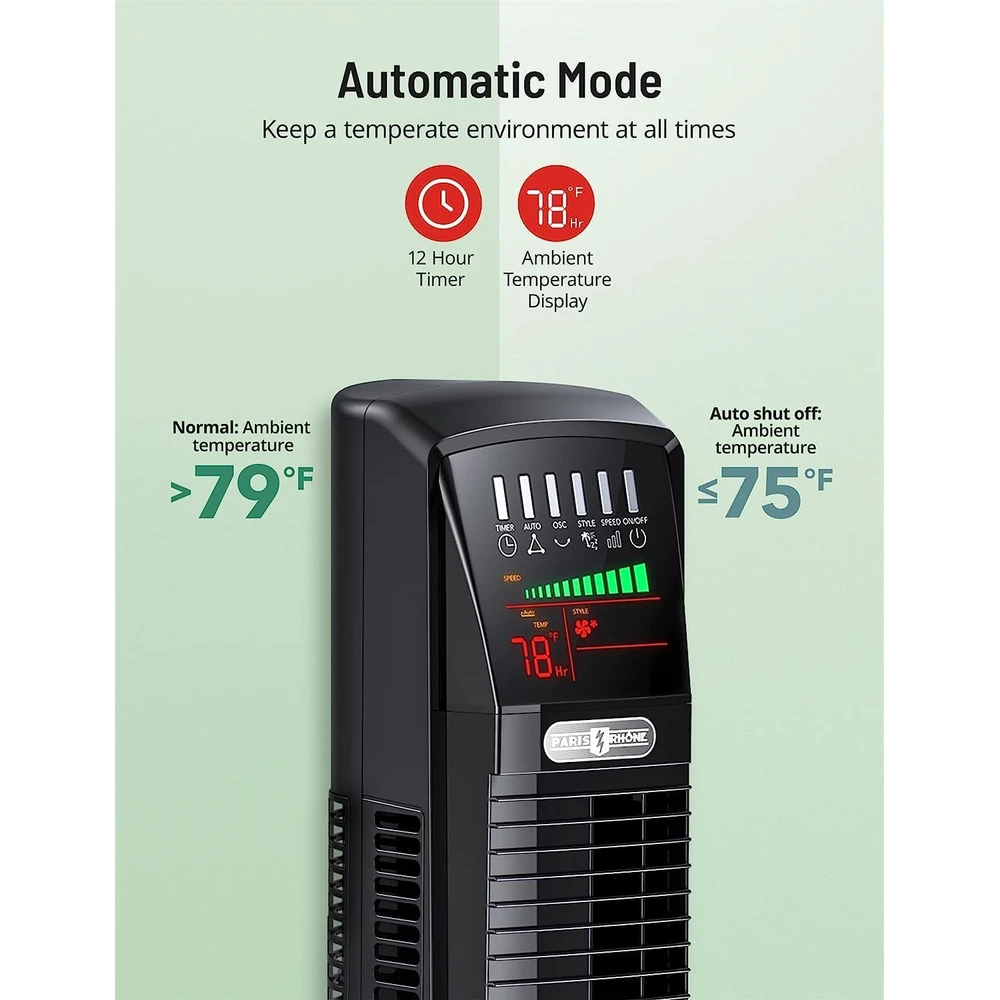 VENTILADOR DE TORRE PARIS RHÔNE, REFRIGERACIÓN SILENCIOSO CON CONTROL REMOTO, TERMOSTATO DIGITAL, 3 VELOCIDADES, SIN ASPAS DE PIE
