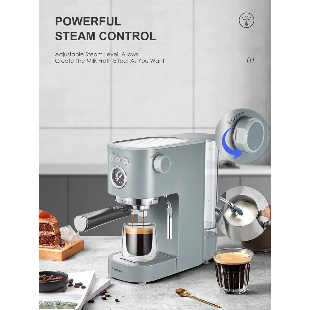 CAFETERA IHOMEKEE ESPRESSO CAFETERAS 15 BAR CAPPUCCINO MACHINES CON ESPUMADOR DE LECHE PARA ELABORACIÓN CASERA 1350W