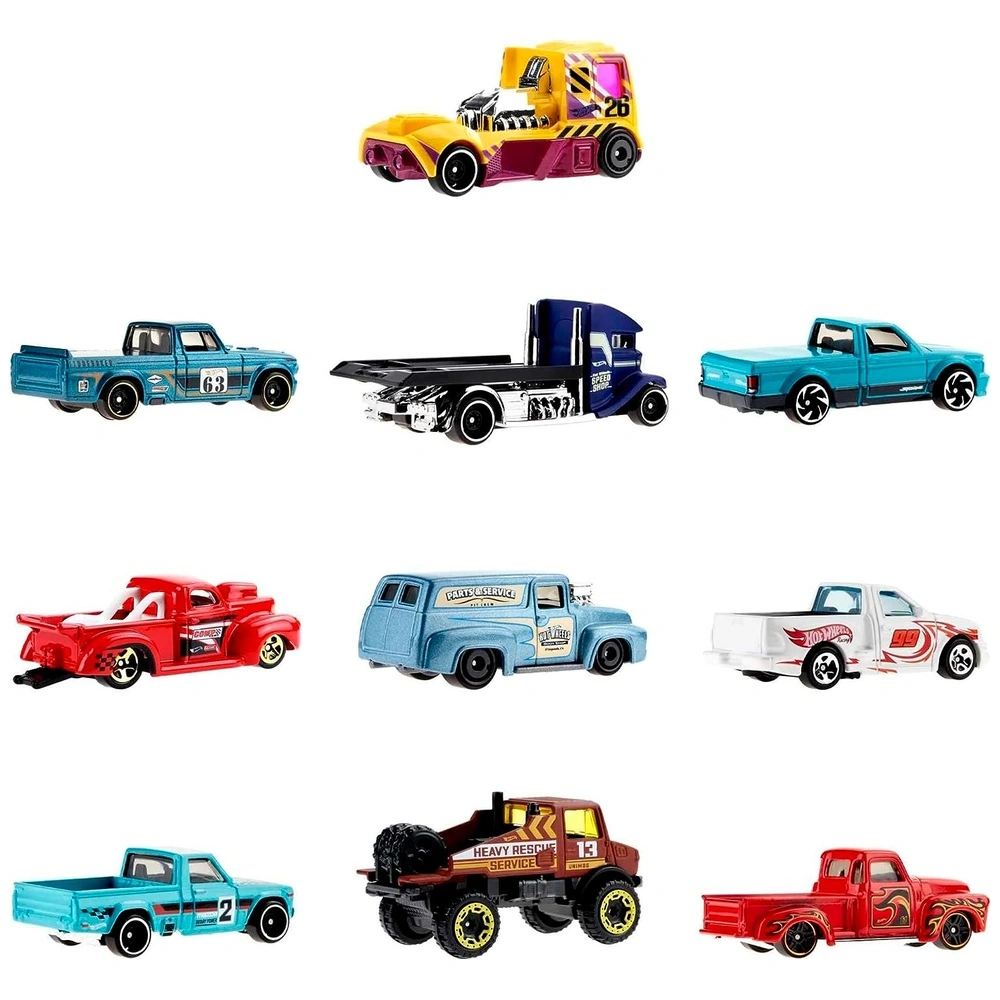 Hot Wheels Pack de 10 Camiones De Juguete Mezcla De Licencia Oficial y Sin Licencia