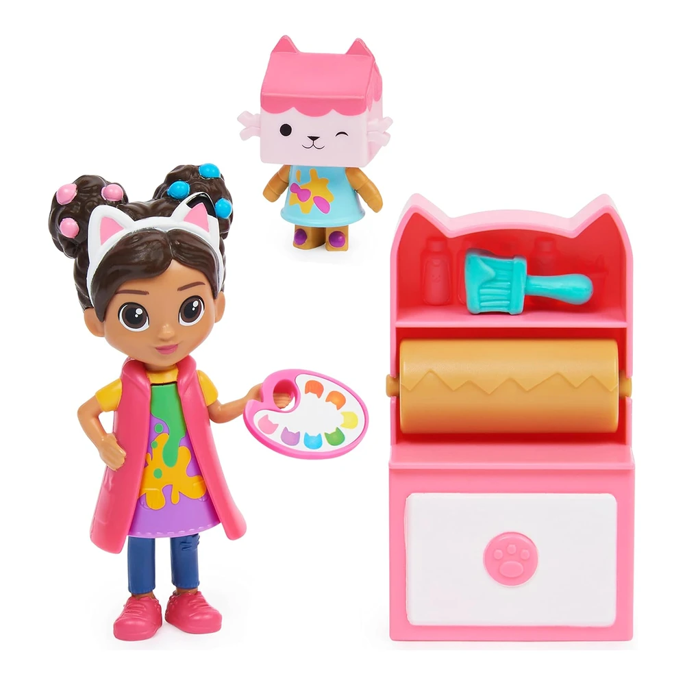 Gabby's Dollhouse - Art Studio Set con 2 Figuras de Juguete - 2 Accesorios - Entrega y Muebles de Pieza