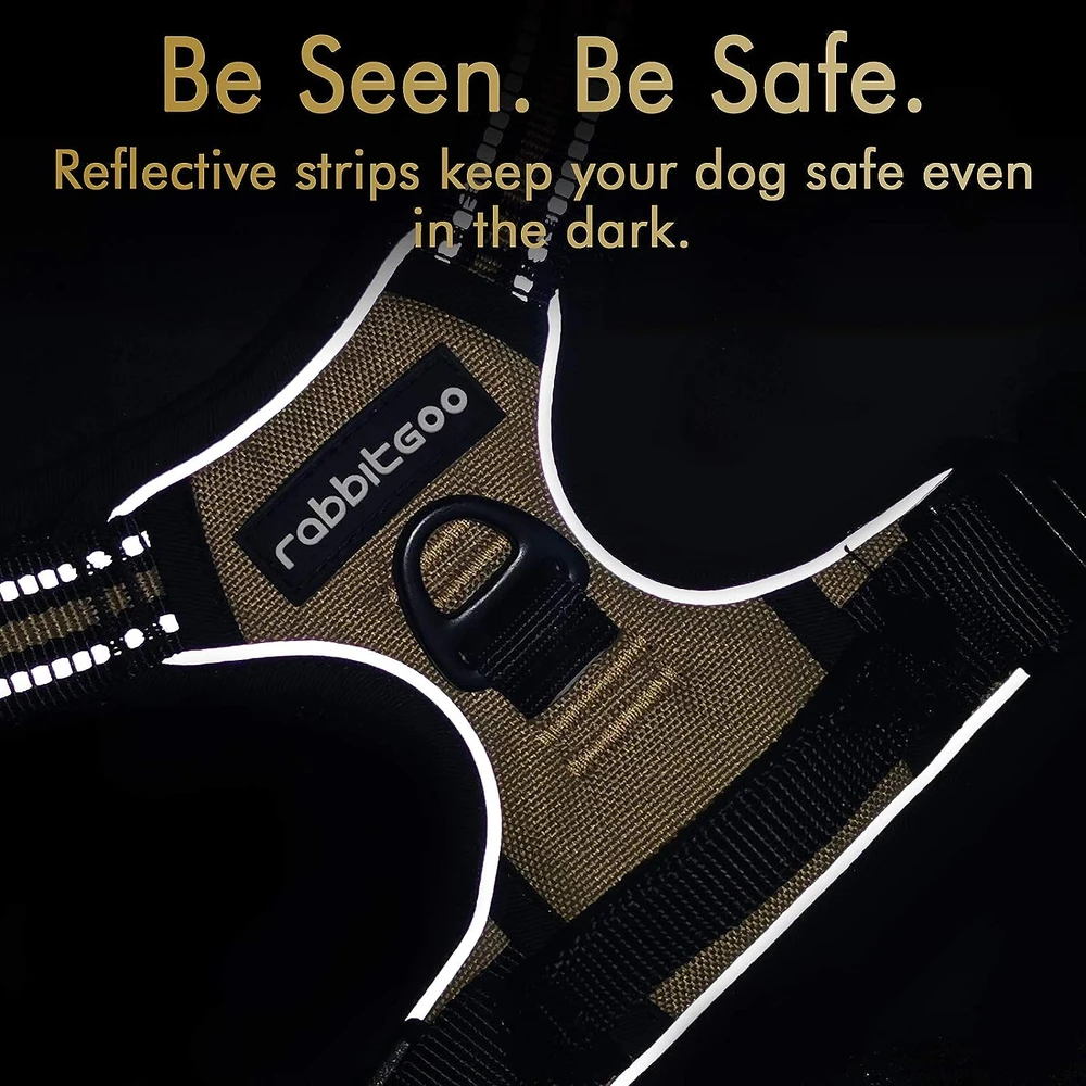Rabbitgoo Arnés Para Perros sin Tirones Con 2 Clips De Correa acolchado suave ajustable con Manija Para Perros Grandes, Beige, Xl