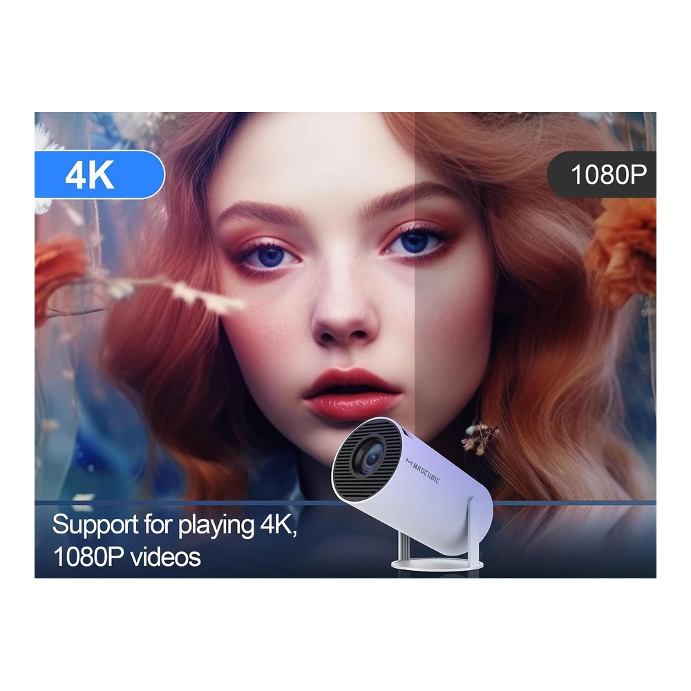 PROYECTOR MINI MAGCUBIC HY300 PORTÁTIL CON CORRECCIÓN KEYSTONE AUTOMÁTICA, 4K / 200 ANSI, WIFI 2.4/5G, PANTALLA DE 130", GIRO DE 180°