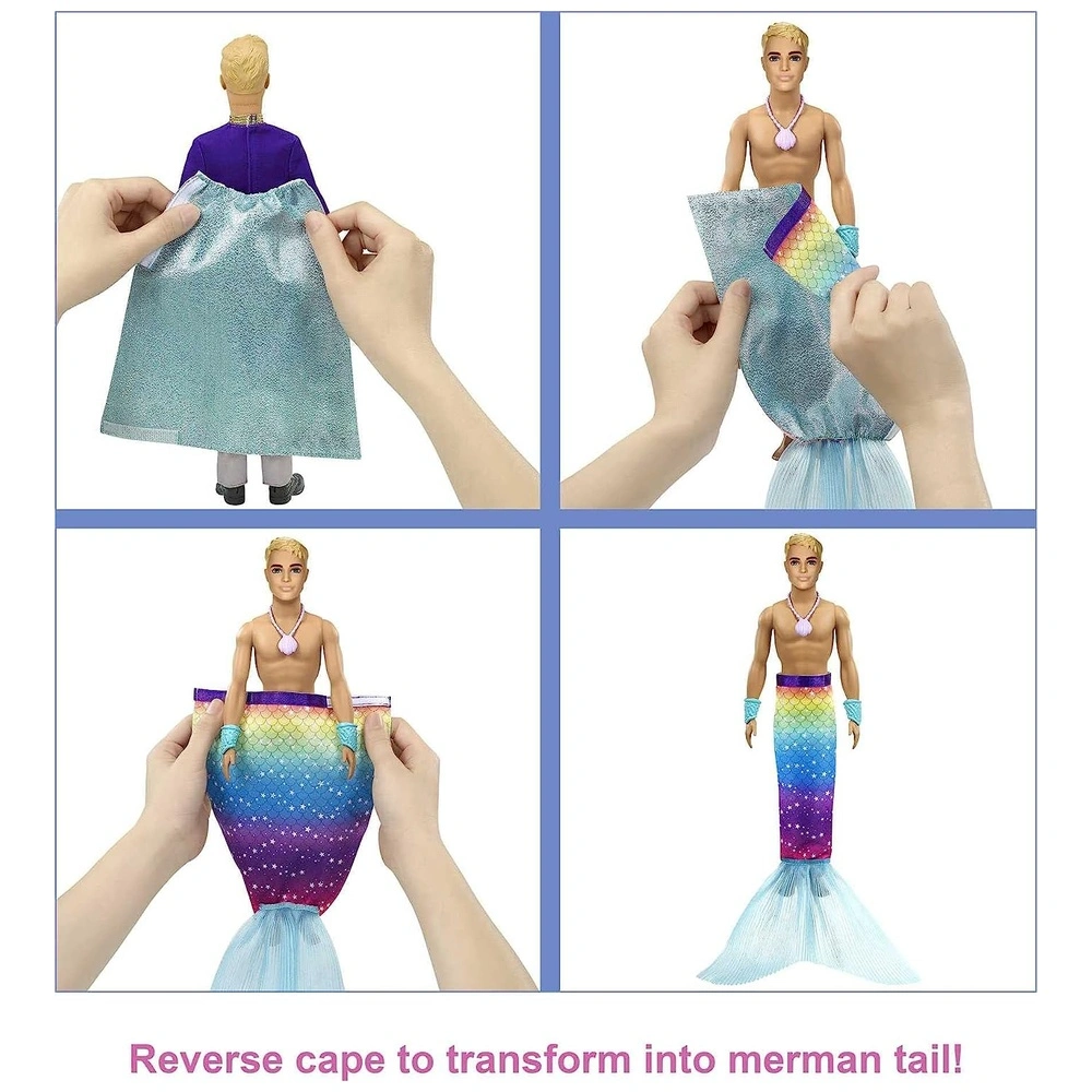 Barbie Dreamtopia-ken 2 en 1 con transformación de moda prince a merman 2 estilos y accesorios