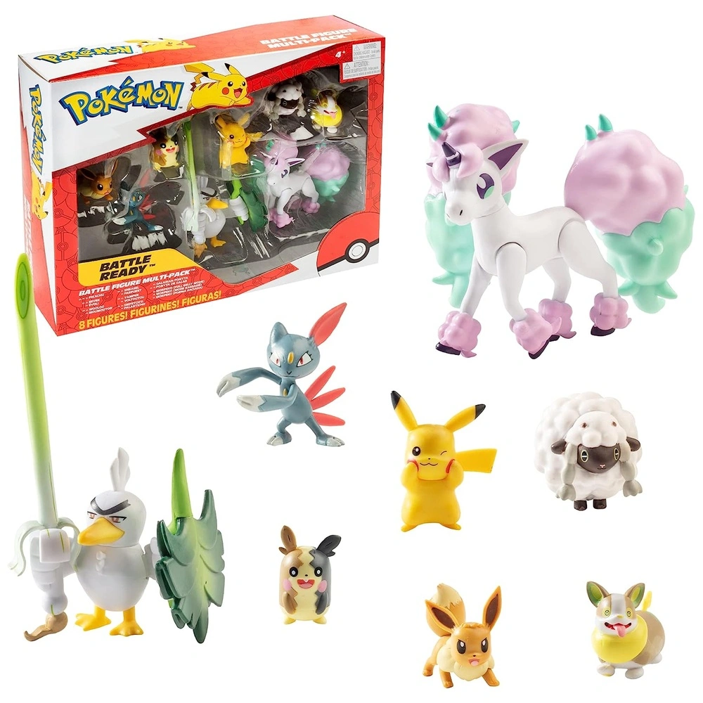 Pokémon Pack de 8 figuras Pikachu Eevee Wooloo Sneasel Yamper Ponyta Sirfetch'd y Morpeko