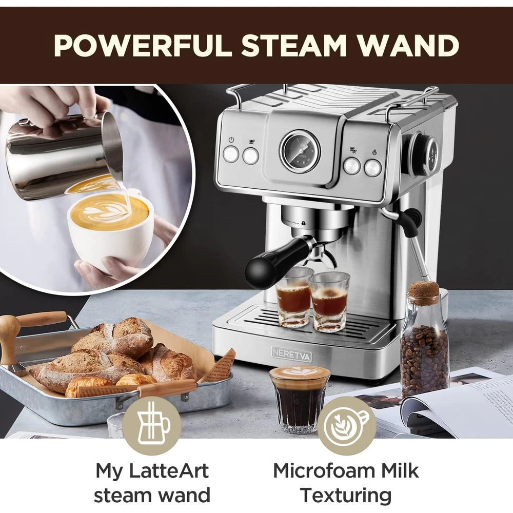 71904XxLmlL_AC_SL1500_.webp CAFETERA NERETVA CAFETERA EXPRESO 20 BAR, VARILLA DE VAPOR QUE ESPUMA LECHE, EXPRESO Y CAPPUCCINO, DEPOSITO DE AGUA 1.8L