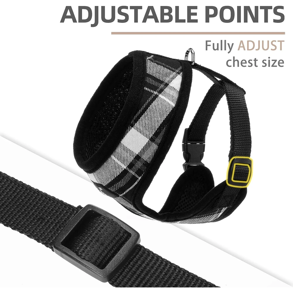 Pupteck juego de arnés y correa de malla suave para mascota Chaleco Acolchado Cómodo Arneses Sin Tirones, Negro, M