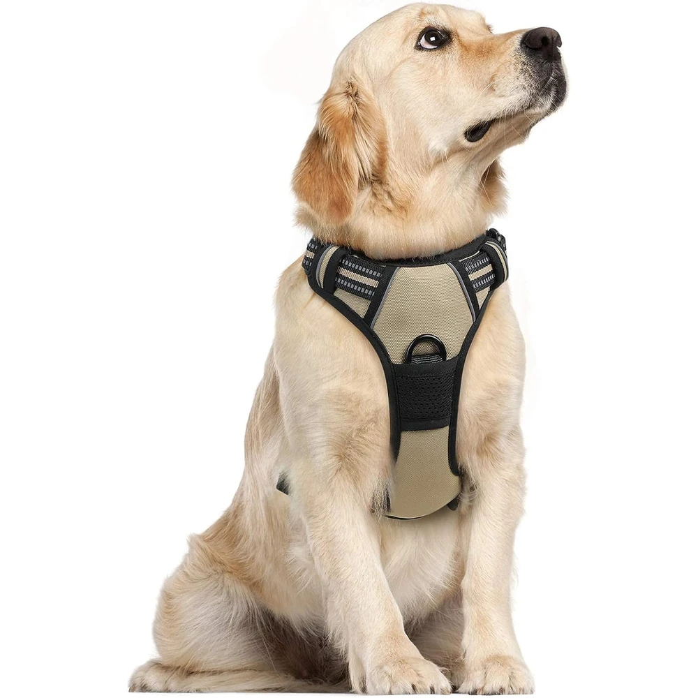 Rabbitgoo Arnés Para Perros sin Tirones Con 2 Clips De Correa acolchado suave ajustable con Manija Para Perros Grandes, Beige, Xl