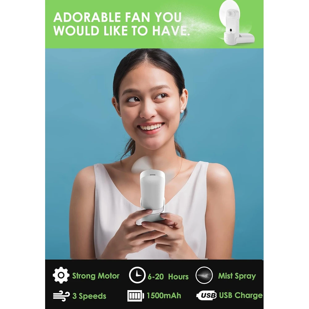 VENTILADOR DE MANO HONHEY, 3 EN 1, CON BATERÍA RECARGABLE Y 3 VELOCIDADES AJUSTABLES, PARA NIÑAS Y MUJERES QUE VIAJAN