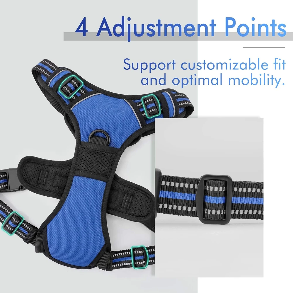 Rabbitgoo Arnés Para Perros sin Tirones Con 2 Clips De Correa acolchado suave ajustable con Manija ,Azul Deslumbrante, S