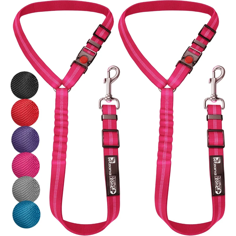 PETZANA | Arnés Cinturón de Seguridad Para Perro 2 En 1 asegura al reposacabezas - Rosa Pack de 2