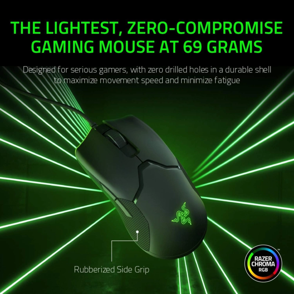 RAZER VIPER MOUSE GAMER CON CABLE, AMBIDIESTRO RAZER | NEGRO
