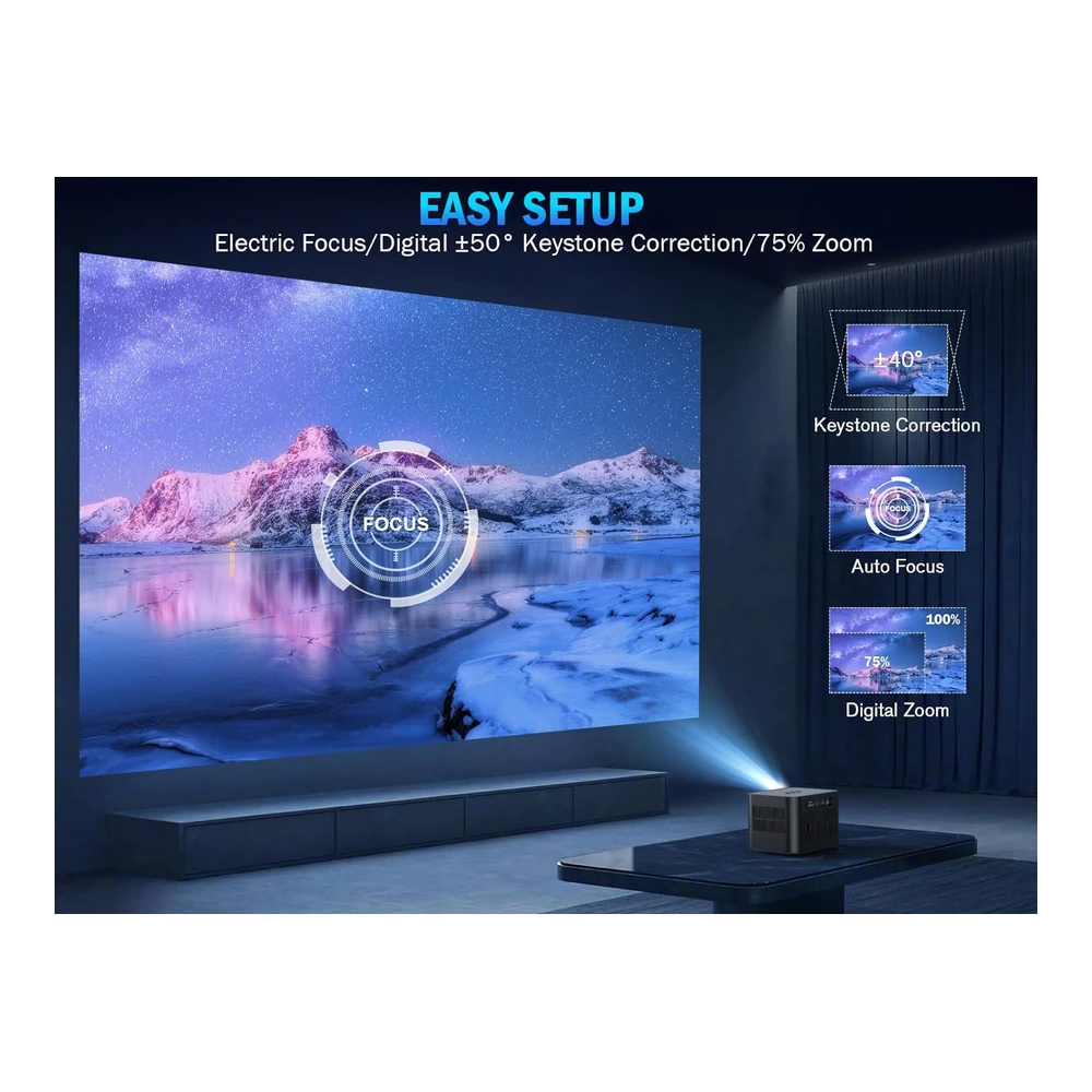 PROYECTOR MINI DBPOWER CON WIFI 5G Y BLUETOOTH, COMPATIBLE CON 4K, 300 ANSI, HD 1080P, ZOOM, PARA PC / PORTÁTIL / TV