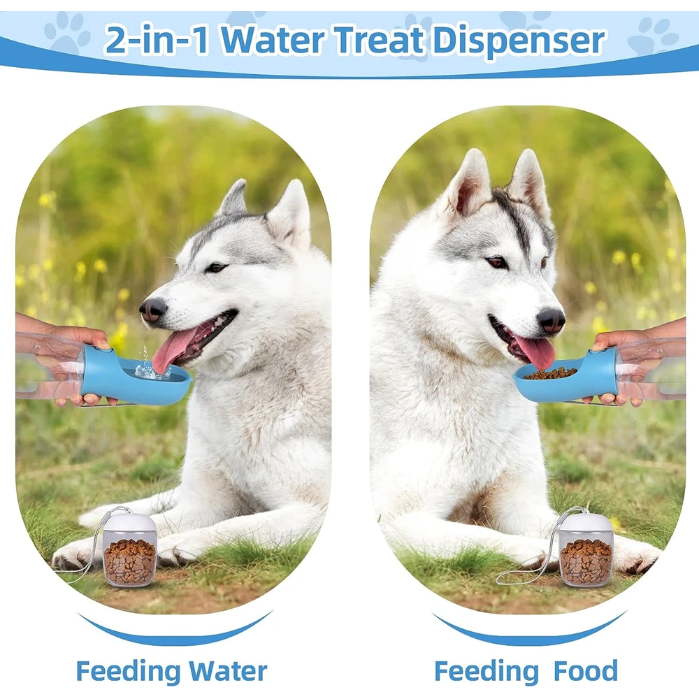 Kytely Botella De Agua Para Perros 2 En 1, Contenedor De Alimentos, A Prueba De Fugas Para Caminar Al Aire Libre (19 Oz Azul)