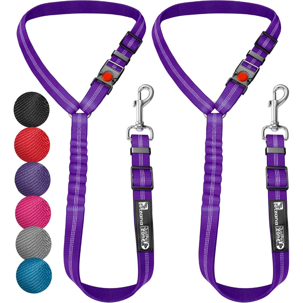 PETZANA | Arnés Cinturón de Seguridad Para Perro 2 En 1 asegura al reposacabezas - Morado Pack de 2