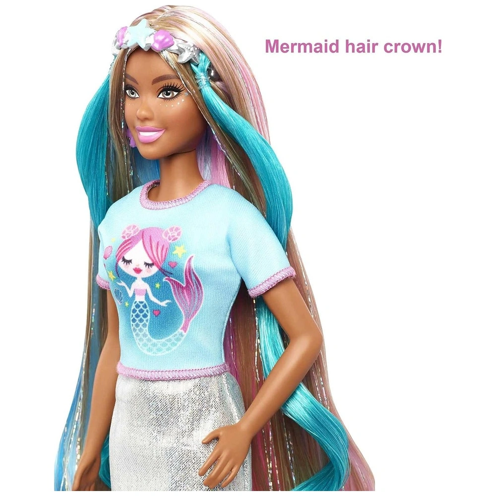 Barbie de pelo de fantasía y accesorios inspirada en sirena y unicornio