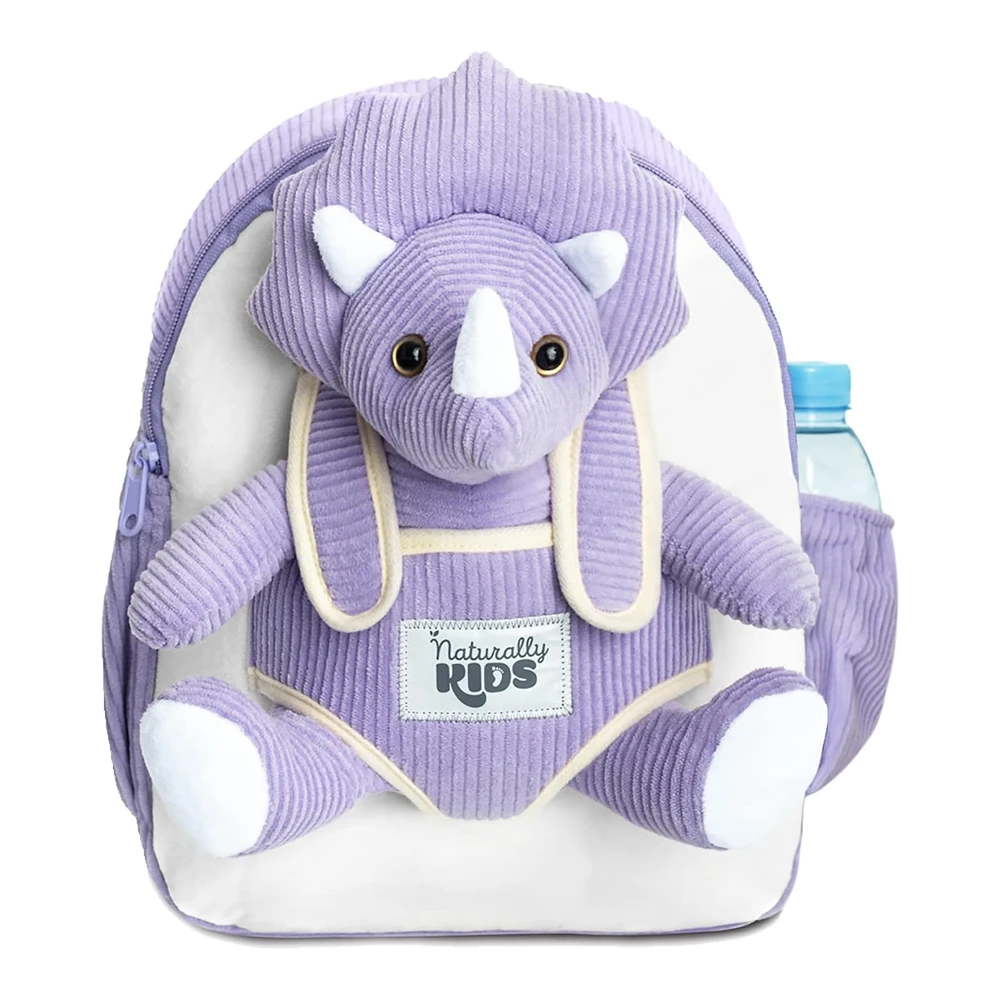 71Rhyrfyz1L._AC_SL1500_.webp Naturally Kids Mochilas - para niños y Niñas con Animales de Peluche - Regalos de 3, 4, 5 Años, Purple Triceratops - Mochila Mediana