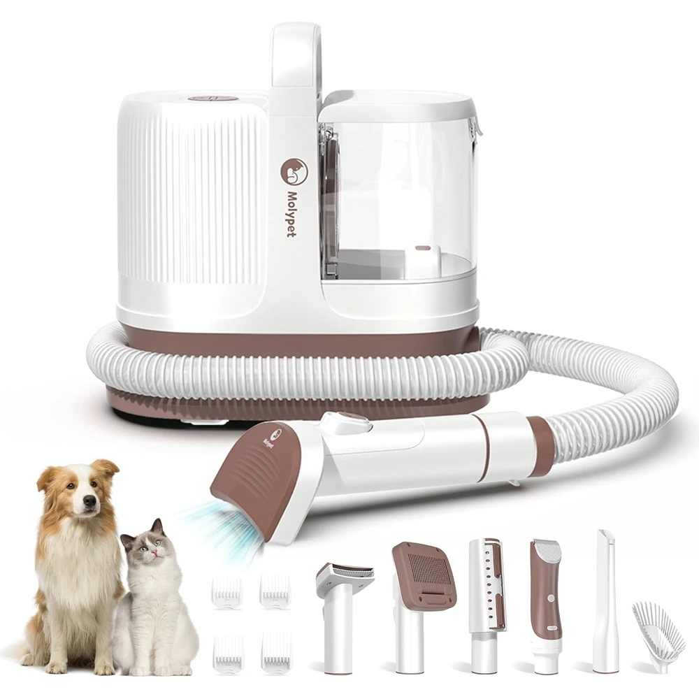Molypet - Cepillo Al Vacío Para Perros, Kit De Aseo Y Succión Pelo De Mascotas - Ligero Con 6 Herramientas De Aseo