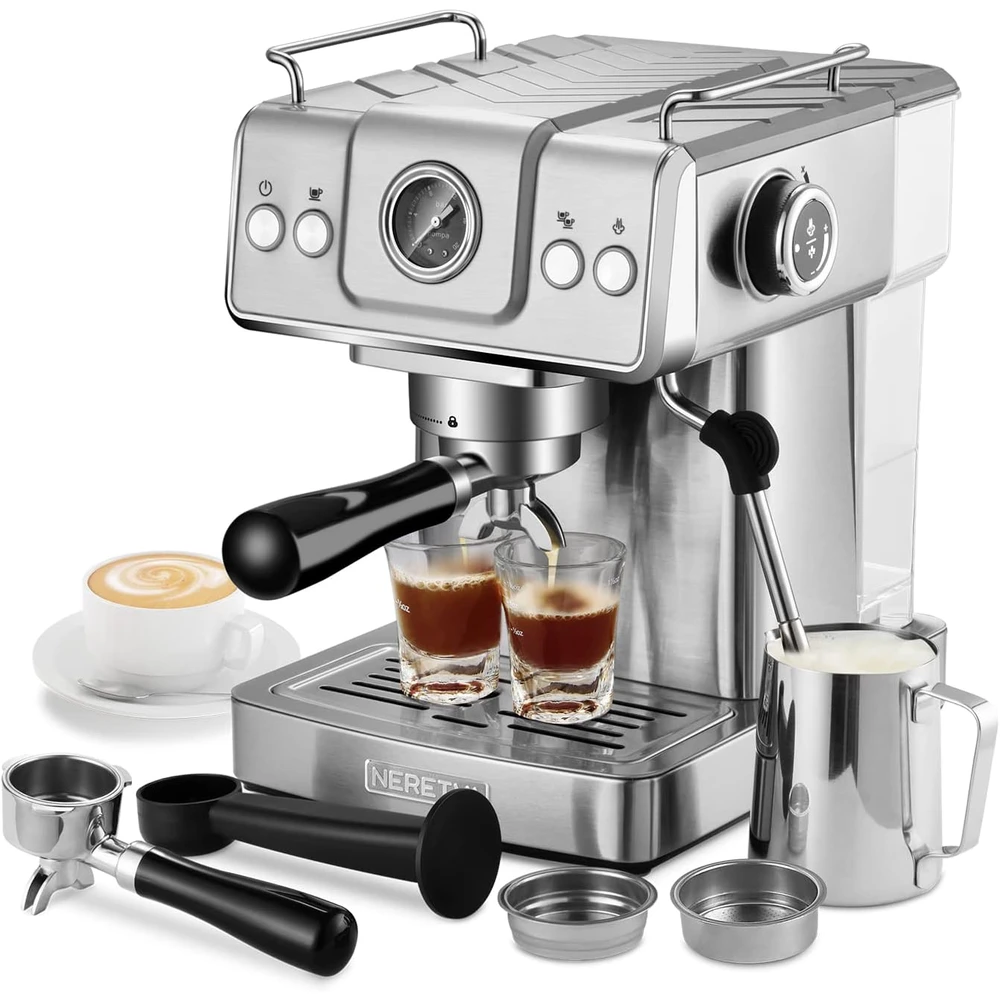 CAFETERA NERETVA CAFETERA EXPRESO 20 BAR, VARILLA DE VAPOR QUE ESPUMA LECHE, EXPRESO Y CAPPUCCINO, DEPOSITO DE AGUA 1.8L