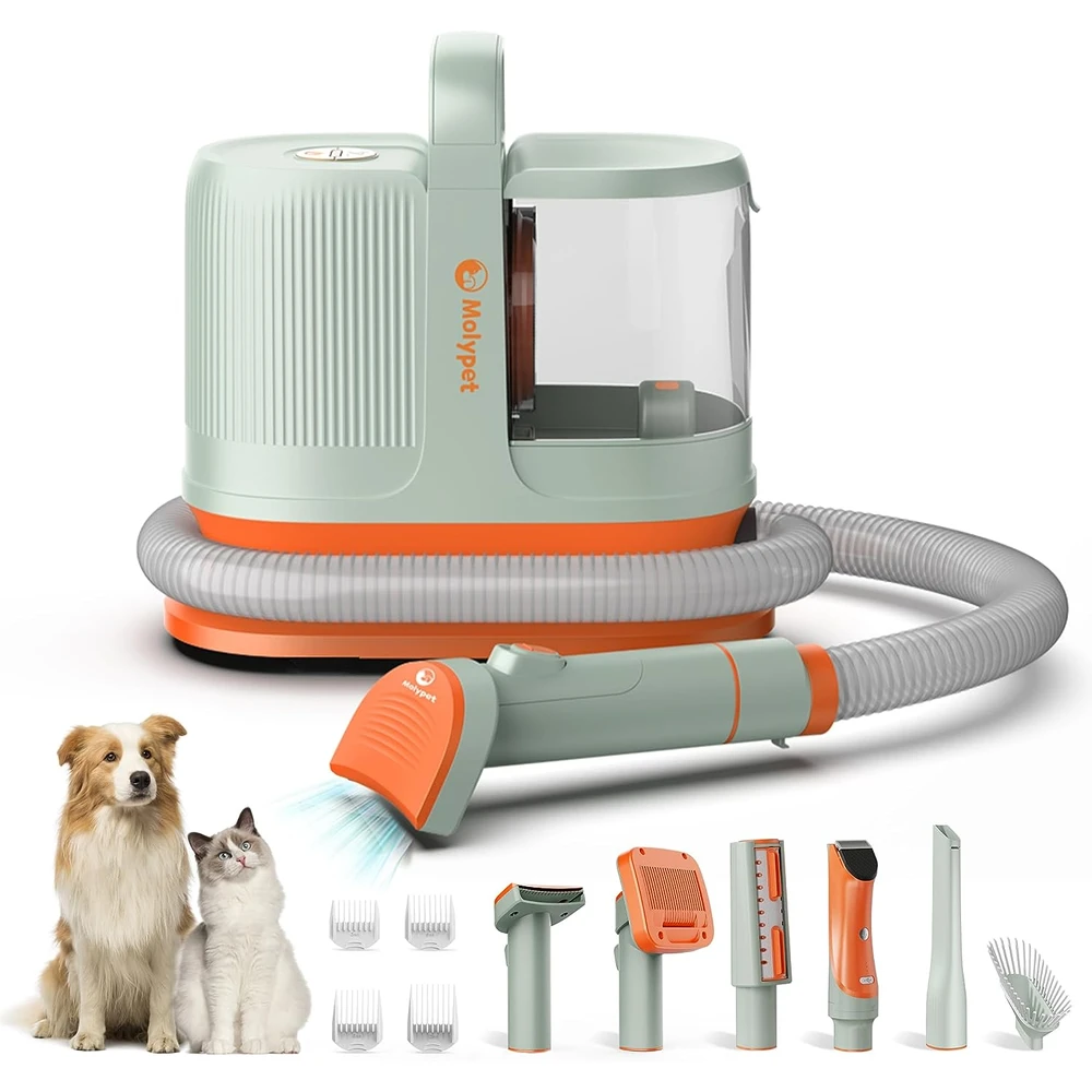 Molypet - Aspiradora Para Perros, Kit De Aseo Y Succión Pelo De Mascotas - Caja De Polvo, Con 6 Herramientas De Aseo