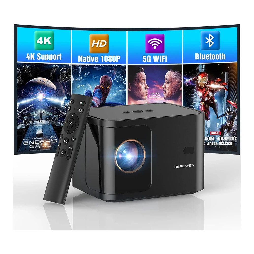 PROYECTOR MINI DBPOWER CON WIFI 5G Y BLUETOOTH, COMPATIBLE CON 4K, 300 ANSI, HD 1080P, ZOOM, PARA PC / PORTÁTIL / TV