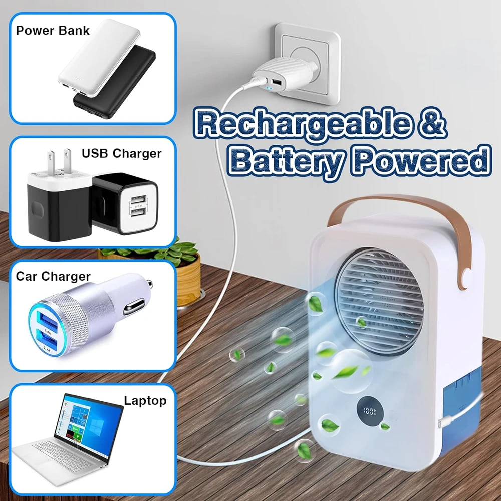 ENFRIADOR DE AIRE PERSONAL PORTÁTIL CLLEYLISE: ENFRIAMIENTO POR EVAPORACIÓN USB POTENTE, SILENCIOSO Y BAJO CONSUMO EN 4 VELOCIDADES