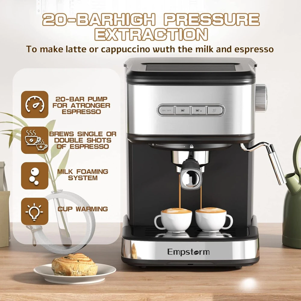 71VaSKrjkJL_AC_SL1500_.webp CAFETERA EMPSTORM ESPRESSO MACHINE 20 BAR, CON VAPORIZADOR DE LECHE,SEMIAUTOMÁTICA CON TANQUE DE AGUA EXTRAÍBLE DE 1,5L,CAPUCHINO