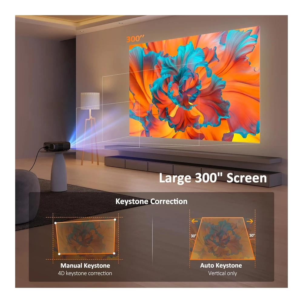PROYECTOR PJ40 WIFI Y BT, NATIVO 1080P, 4K, 300”, 20W, COMPATIBLE CON TV STICK/IOS/ANDROID NEXIGO