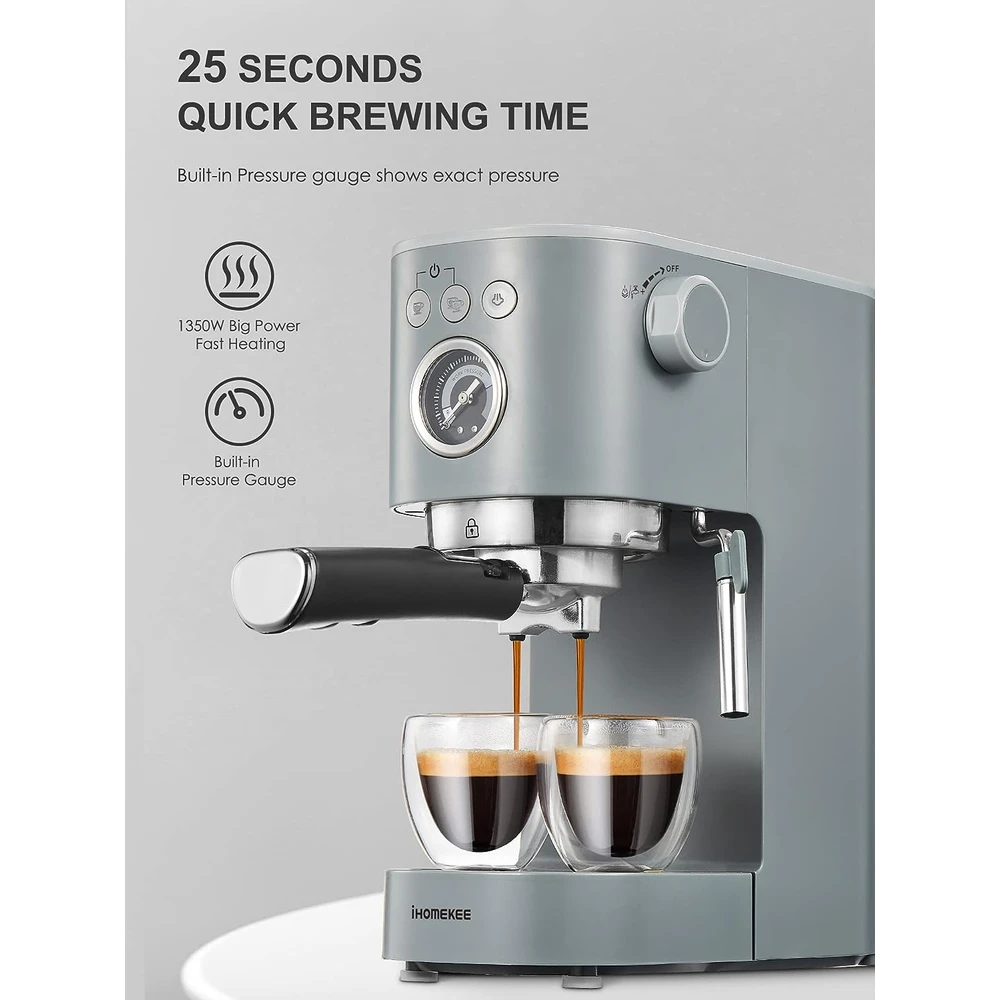 CAFETERA IHOMEKEE ESPRESSO CAFETERAS 15 BAR CAPPUCCINO MACHINES CON ESPUMADOR DE LECHE PARA ELABORACIÓN CASERA 1350W
