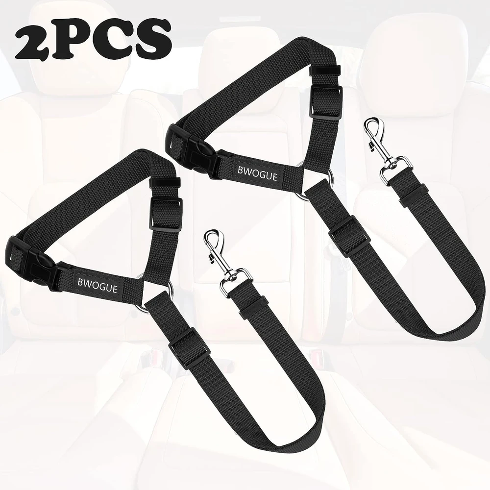 Bwogue 2 Paquetes De Correa De Cinturón De Seguridad Para Perros, Reposacabezas De Coche,Sujeción Ajustable De Nailon Para Perros