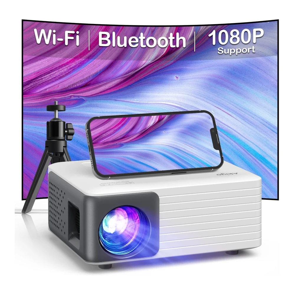 PROYECTOR MINI CON WIFI Y BLUETOOTH, 1080P FULL HD CON SOPORTE, COMPATIBLE CON IOS / ANDROID / PORTÁTIL / TV STICK / HDMI / PS5