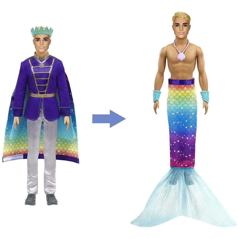 Barbie Dreamtopia-ken 2 en 1 con transformación de moda prince a merman 2 estilos y accesorios