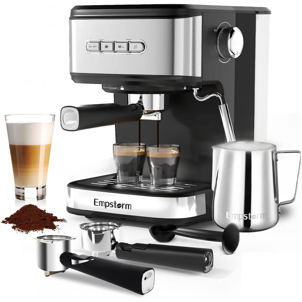 CAFETERA EMPSTORM ESPRESSO MACHINE 20 BAR, CON VAPORIZADOR DE LECHE,SEMIAUTOMÁTICA CON TANQUE DE AGUA EXTRAÍBLE DE 1,5L,CAPUCHINO