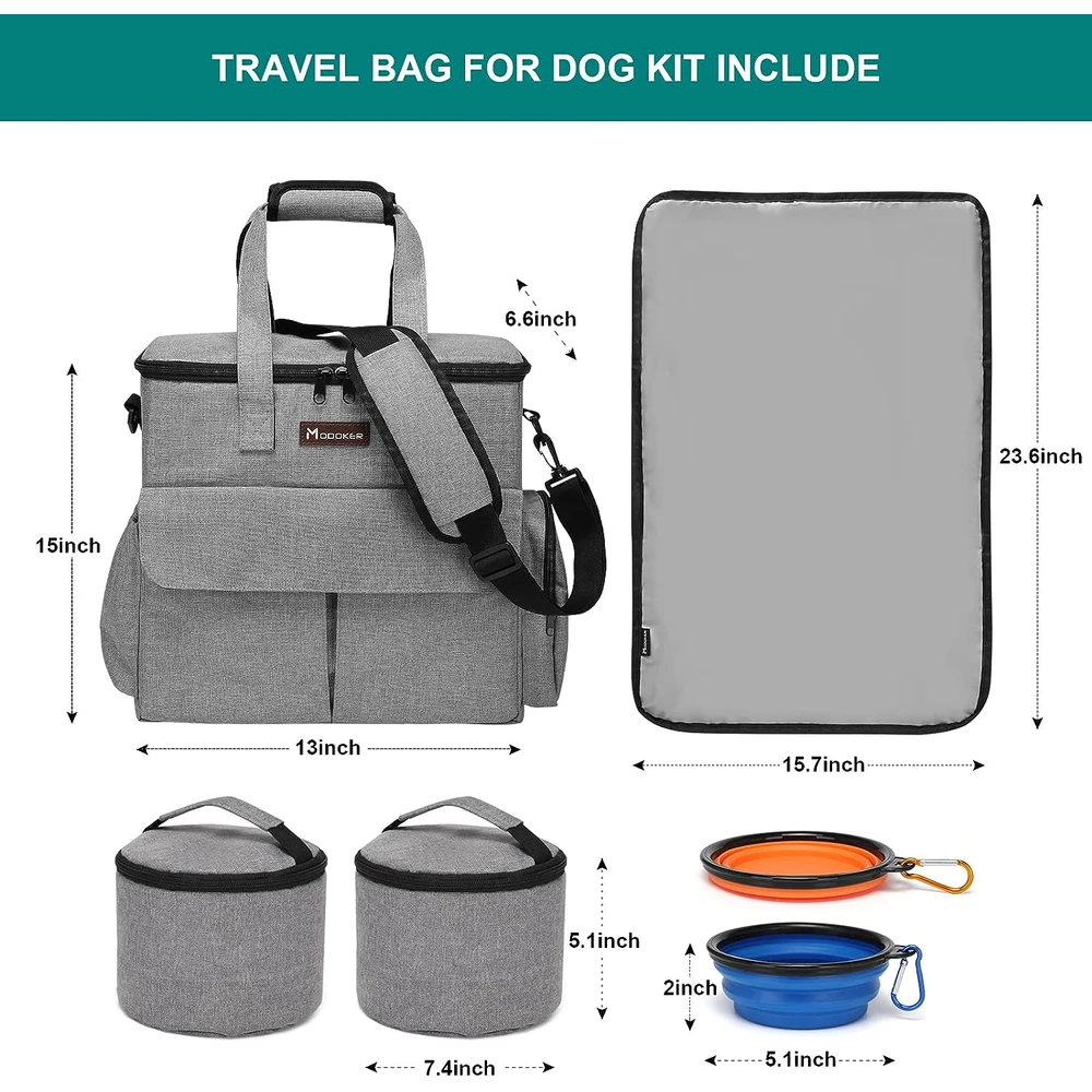Modoker Bolsa De Viaje Para Perros, Organizador De Bolsas Aprobado Por La Aerolínea Con Bolsillos Multifunción (Gris)